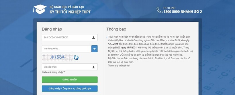 Trang chủ tra cứu điểm thi tốt nghiệp THPT của Bộ GD&ĐT. Ảnh chụp màn hình