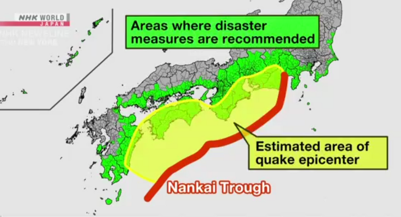 Nhật Bản cảnh báo có thể xảy ra động đất lớn tại rãnh Nankai. Ảnh: NHK