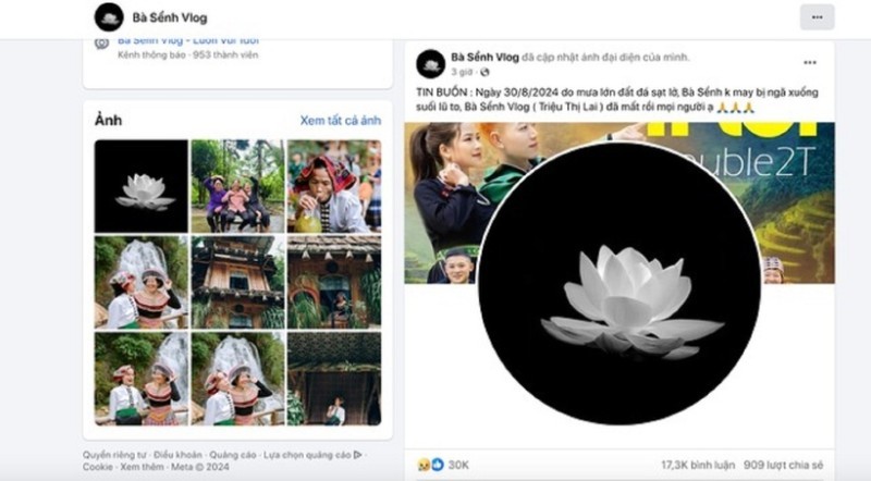 Thông tin chính thức trên trang Facebook Bà Sểnh Vlog. Ảnh: Người lao động