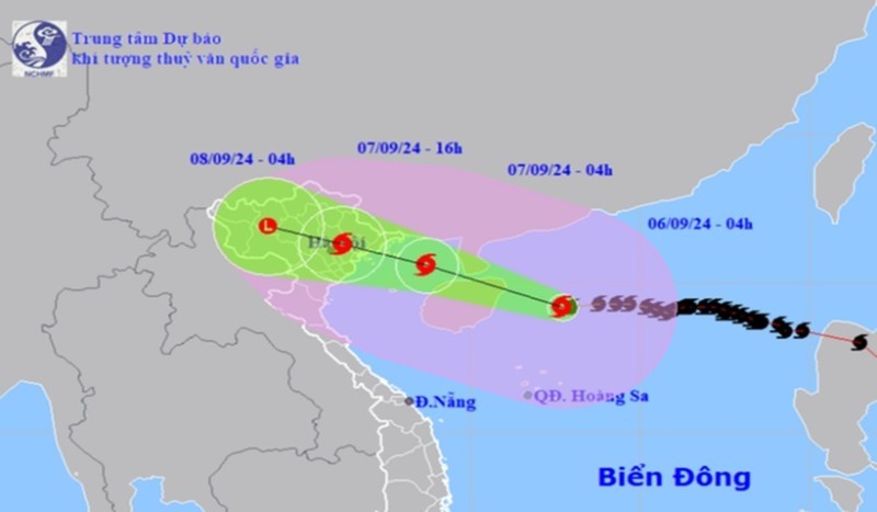 Vị trí và hướng di chuyển siêu bão Yagi lúc 4h sáng 6/9. (Ảnh: NCHMF)