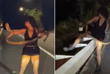 Thấy "vật thể lạ" chắn ngang đường, cô gái bước xuống xe rồi có hành động khiến bạn bè sốc nặng