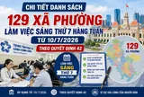 Chi tiết danh sách 129 xã phường làm việc sáng thứ 7 hàng tuần từ 10/7/2026 theo Quyết định 42