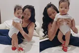 Con gái 5 tháng tuổi của Hoa hậu H'Hen Niê đeo vàng bạc đầy người, biểu cảm hài hước khi đi giày cao gót