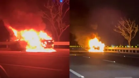 Cận cảnh ô tô cháy ngùn ngụt trên đường, tài xế lao ra ngoài chỉ trong vài giây