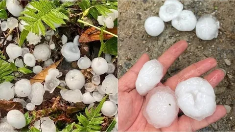 Clip: Cận cảnh hạt mưa đá như quả trứng gà ào ào trút xuống Hà Giang