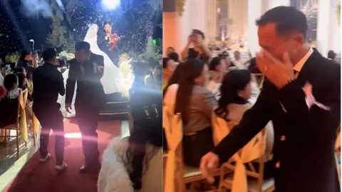 Trao xong "bình rượu mơ" cho chàng rể, người cha bật khóc nức nở: Đoạn video chỉ 22 giây nhưng khiến triệu người không thể cầm lòng