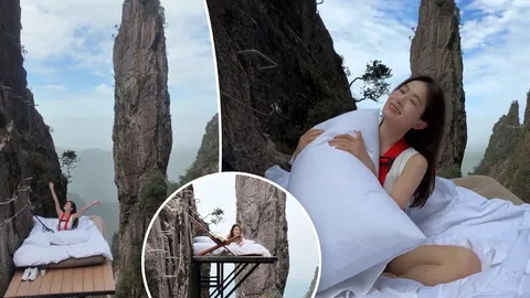 Clip: Nằm lơ lửng giữa trời, giường treo vách núi hấp dẫn du khách mê cảm giác mạnh