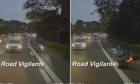 Clip: Gặp "chướng ngại vật", người đi xe máy bị ngã văng ra khỏi xe
