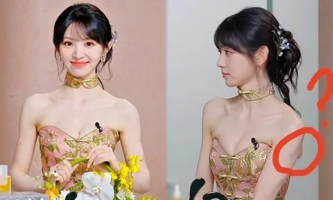 Điền Hi Vi gây "bão" mạng với váy bó sát o ép vòng một, hớ hênh ngay trên sóng trực tiếp