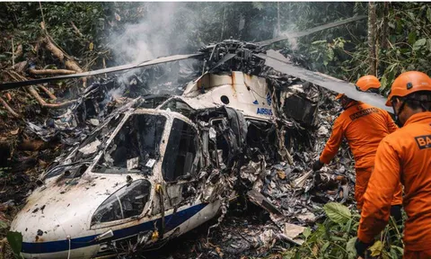 Lộ hiện trường đau lòng vụ trực thăng rơi giữa rừng ở Indonesia, 8 người thiệt mạng