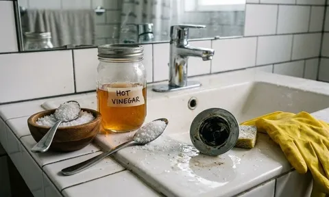 Mẹo thông cống, khử mùi siêu tiết kiệm từ muối và giấm nóng