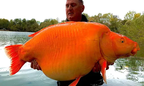 Cận cảnh con cá vàng "khổng lồ" nặng tới 31kg, nhiều người kinh ngạc ví như "quái vật dưới nước"