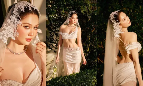 Ngọc Trinh kheo dáng nóng bỏng với váy cưới cắt xẻ táo bạo không cô dâu nào dám mặc khiến dân mạng đỏ mắt