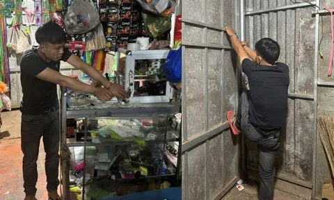 Lê Võ Quốc Trung thực hiện hành vi xấu tại cửa hàng tạp hóa