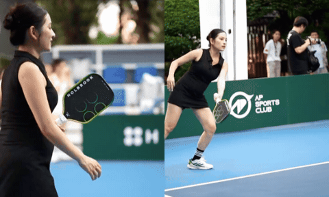 Mang thai đôi hơn 4 tháng nhưng Sara Lưu vẫn cầm vợt ra sân pickleball khiến nhiều người chú ý