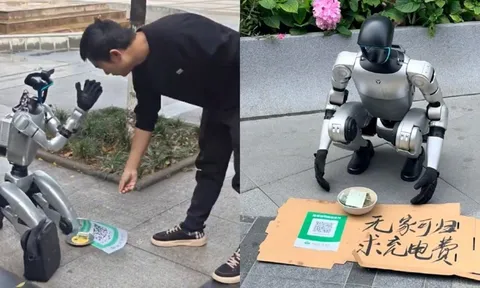 "Robot ăn xin" quỳ giữa phố với tấm biển "xin trả tiền điện", còn nhận chuyển khoản qua mã QR khiến dân mạng tranh cãi dữ dội