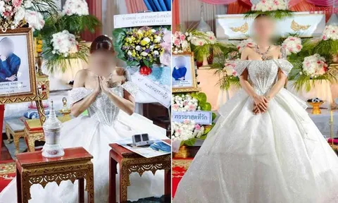 Cô gái mặc váy cưới trắng, chắp tay ngồi trước di ảnh người yêu: Câu chuyện phía sau “hôn lễ” đặc biệt khiến nhiều người xót xa