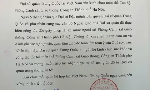 Đại sứ quán Trung Quốc gửi thư cảm ơn Phòng CSGT Hà Nội