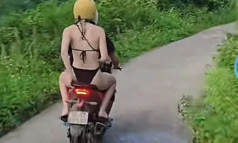 Khách Tây mặc bikini ngồi xe máy ở Tuyên Quang gây tranh cãi