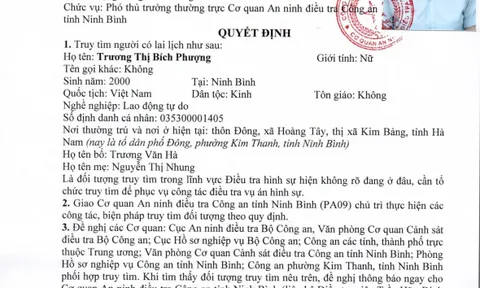 Truy tìm cặp vợ chồng Nguyễn Thị Bích Phượng, Vũ Xuân Nam