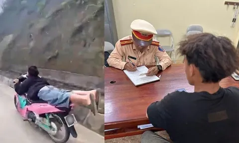 Làm xiếc trên xe máy đăng mạng xã hội, "thằn lằn bay" bị công an mời làm việc