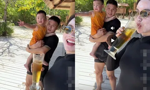 Quang Hải và vợ đại gia Chu Thanh Huyền đưa con đi trốn nóng ở Nha Trang, chồng chăm con, vợ thoải mái diện biniki khoe dáng