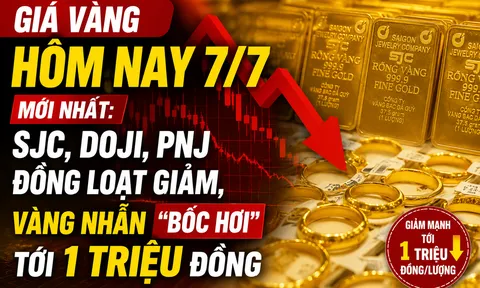 Giá vàng hôm nay 7/7 mới nhất: SJC, DOJI, PNJ đồng loạt giảm, vàng nhẫn "bốc hơi" tới 1 triệu đồng