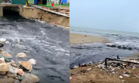 Video: Cận cảnh dòng nước thải đen ngòm tràn ra biển Sầm Sơn