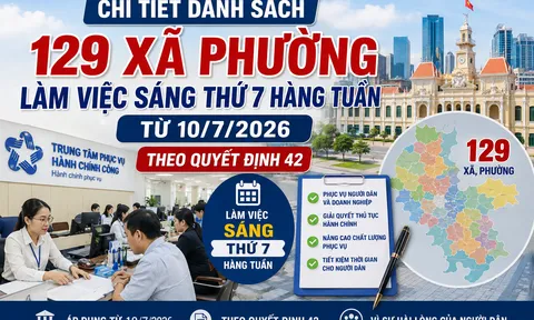 Chi tiết danh sách 129 xã phường làm việc sáng thứ 7 hàng tuần từ 10/7/2026 theo Quyết định 42