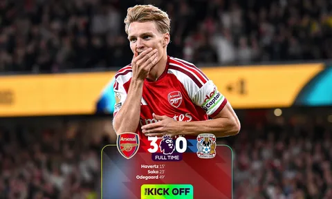 Nhà vô địch Arsenal phô diễn sức mạnh, Coventry bất lực trong ngày trở lại Premier League