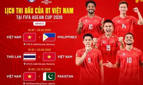 Lịch thi đấu FIFA ASEAN Cup 2026 của ĐT Việt Nam