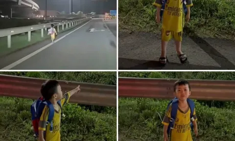 Bé trai khoảng 4 tuổi đeo ba lô chạy giữa cao tốc lúc đêm khuya, câu chuyện phía sau khiến nhiều người rơi nước mắt