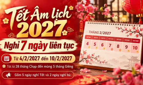 Tết Âm lịch 2027 nghỉ 7 ngày, Quốc khánh nghỉ 4 ngày