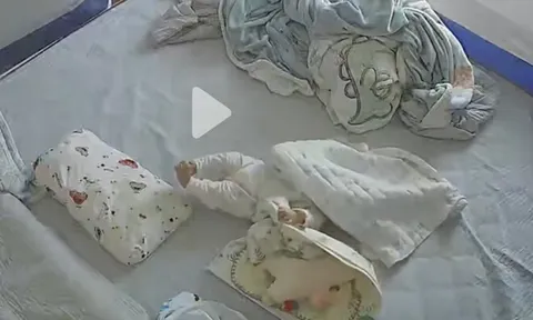 Đoạn camera ghi lại khoảnh khắc khiến cõi mạng hãi hùng, một em bé sơ sinh nằm vẫy vùng trên giường ngủ