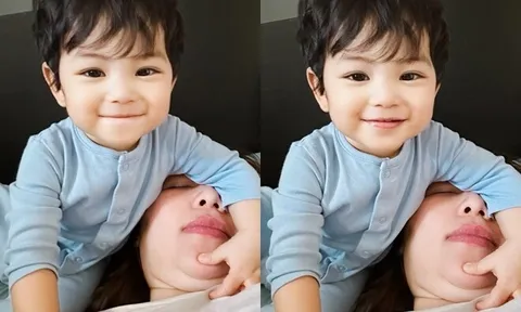Quỳnh Thư trêu con trai "già chát", quý tử gần 1 tuổi xinh như con lai, mái tóc xoăn tự nhiên không tốn tiền uốn