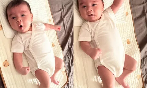 MC Mai Ngọc khoe quý tử mới 2 tháng tuổi đã biết "tám chuyện", bà ngoại sang thăm là có quà cho cháu