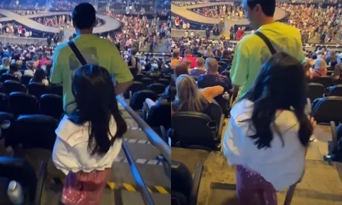 Tăng Thanh Hà cùng chồng thiếu gia tập đoàn đưa ái nữ đi xem concert ở Mỹ, con gái 8 tuổi nắm tay bố không rời