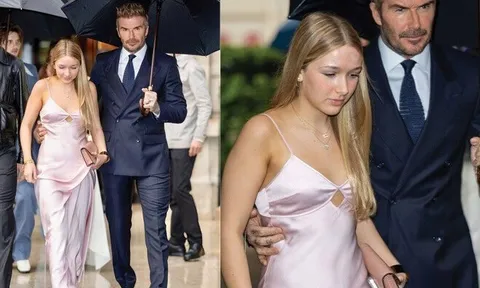 Mới 14 tuổi, con gái David Beckham lại gây xôn xao khi khoe mặc váy bó sát hở vai trần, Victoria lập tức vào "trêu"