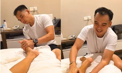 H'Hen Niê sung sướng được chồng xoa bóp chân, không ngại khoe rõ đường chỉ đen trên bụng bầu 9 tháng