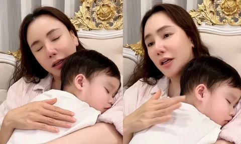 Hồ Quỳnh Hương ru con trong biệt thự riêng, quý tử tuấn tú ngủ ngon trong lòng mẹ trông cực yêu