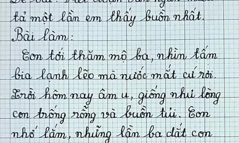 Bài văn vỏn vẹn 4 câu viết về bố nhận điểm 9, lời phê của thầy giáo dành cho bé học sinh gây xúc động
