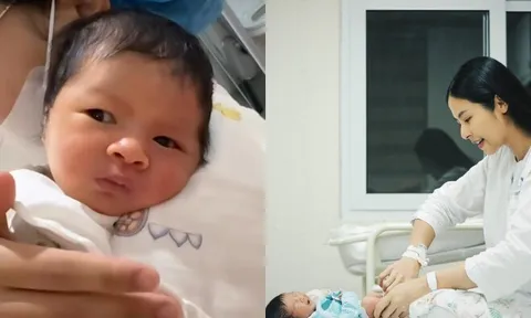 Hoa hậu Ngọc Hân rèn kỷ luật cho con trai từ sớm, "em bé ngoại giao" được bố mẹ thay phiên cho học bài