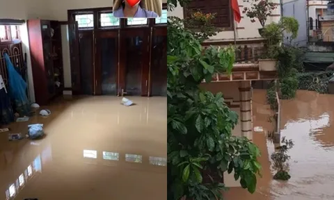 Nhà Hoa hậu Lương Thùy Linh ở Cao Bằng ngập sâu trong nước lũ, nàng hậu cùng mẹ giám đốc hoãn kế hoạch tặng quà Trung thu
