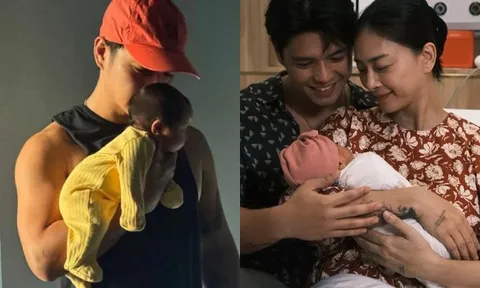 Chồng Ngô Thanh Vân khoe cảnh bế con gái đầu lòng bằng 1 tay, ái nữ sở hữu má "bánh bao" đáng yêu hết nấc