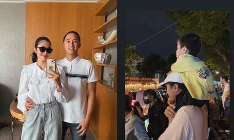 Chồng thiếu gia của Tăng Thanh Hà bền bỉ cõng con dịp Trung thu, quý tử út của "ngọc nữ màn ảnh" mê xem múa lân