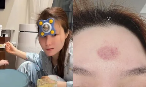 Diễm My 9X chăm con trai đến bầm tím cả trán, quý tử chưa tròn 1 tuổi đã phải học cả "núi sách"