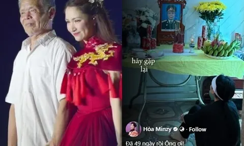 Hòa Minzy nghẹn ngào trong lễ cúng 49 ngày mất của ông nội là Thiếu tá quân đội, xót xa khi nghe tin lũ lớn ở Bắc Ninh