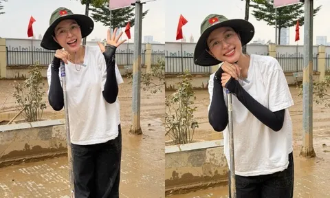 Mặc áo trắng đi dọn bùn sau lũ ở Thái Nguyên, Hoa hậu sinh năm 2003 bị nói "làm màu"