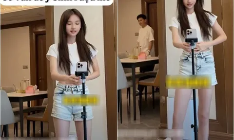 Bố làm vệ sĩ đứng canh vì con gái quá xinh đẹp mặc áo ngắn cũn livestream, ai cũng chỉ thắc mắc một điều