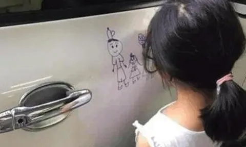 Bố tức giận khi thấy con gái vẽ bậy lên xe ô tô đắt tiền, khi bức tranh hoàn thành, ông hối hận